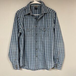 GAP Blue Plaid Men’s Western Shirt, snaps, SML, great condition